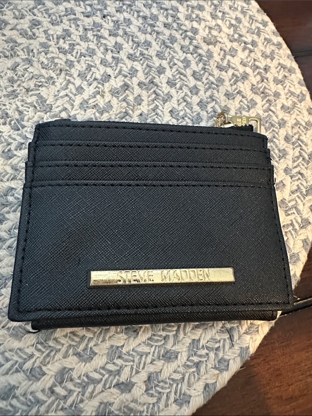 Steve Madden Black Card Holder with Gold Accent
